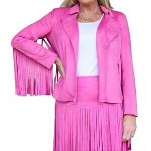 NEW WAY suede fringe jacket in hot pink